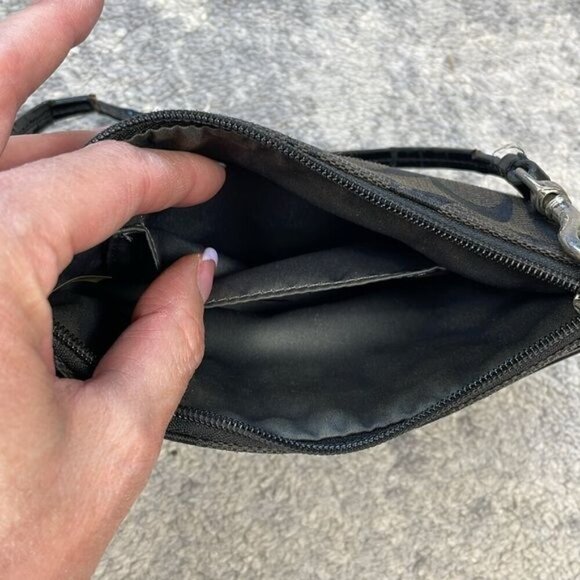 Coach Signature Zip Top Wristlet Pouch Monogram Black Dark Brown - Picture 16 of 16